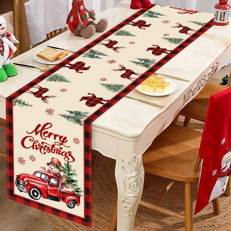 table noël chemin rouge blanche doré père noël flocons merry christmas festive