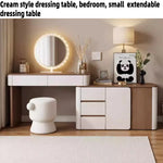 coiffeuse moderne minimaliste miroir led tabouret rangement tiroirs blanc marron foncé
