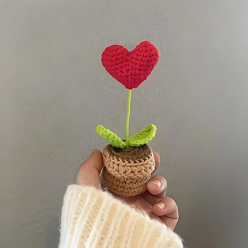 plante artificielle crochetée pot rouge feuilles vertes intérieur décoration mariage anniversaire