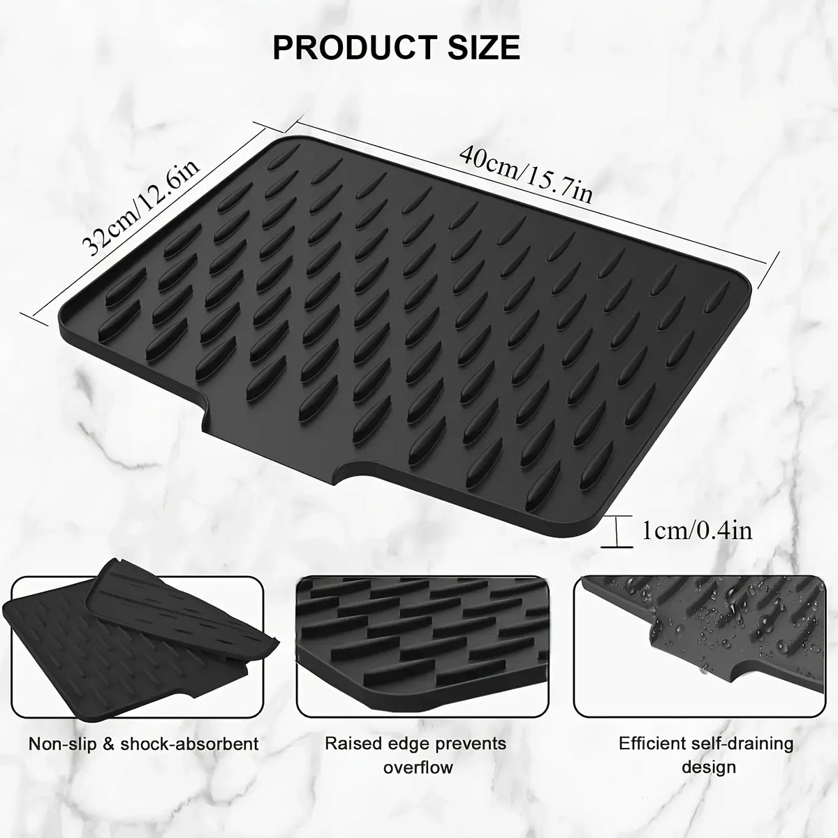 tapis séchage vaisselle silicone noir rayures diagonales moderne assainissement facile comptoir évier refroidisseur