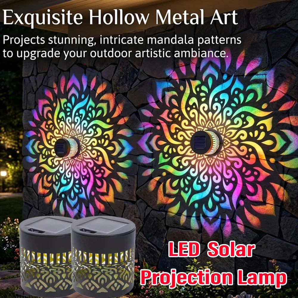 lampe solaire projection mandala motifs floraux extérieure jardin contemporaine led autoinstallation multifonctionnelle