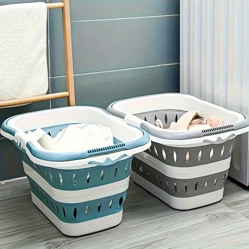 panier pliable rangement pliant plastique bleu rayures horizontales moderne utilitaire portable pop up hamper
