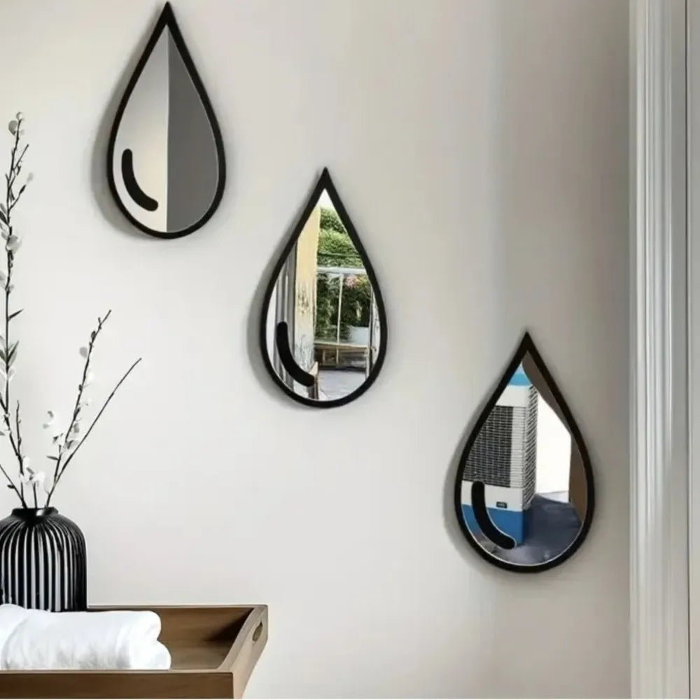 miroirs goutte d'eau noirs modernes fixer mur imperméables 15cmx9cm set