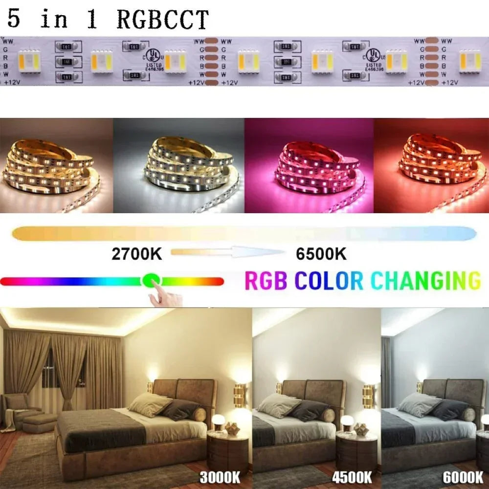 ruban led 5m 10m 15m 20m adhésif noir bleu rouge blanc zigbee rgbwww led