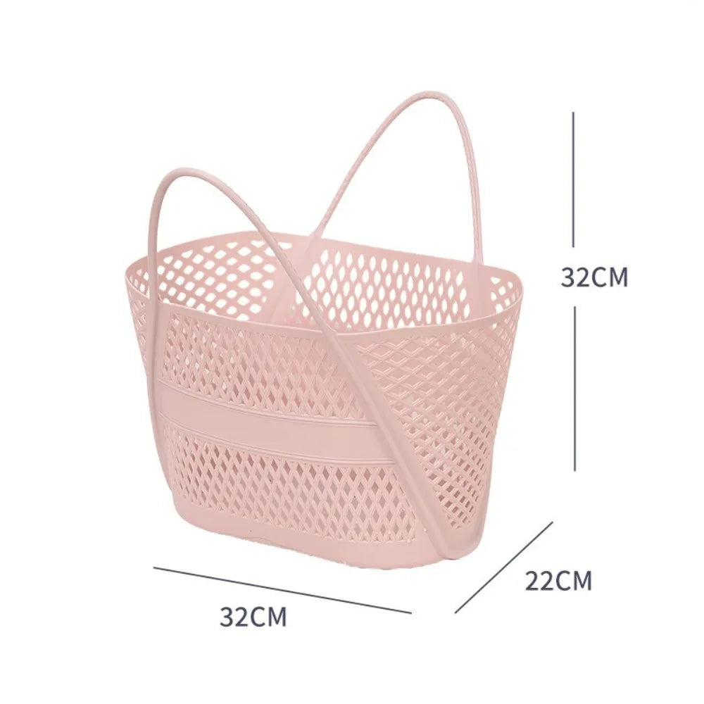 panier rangement maille géométrique blanc rose jaune gris moderne poignées détachables utilisation multiple portable