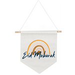 bannière eid mubarak arc ciel moderne tissu coloré blanc orange jaune bleu gris festive