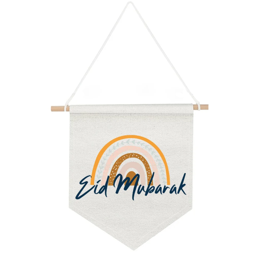 bannière eid mubarak arc ciel moderne tissu coloré blanc orange jaune bleu gris festive