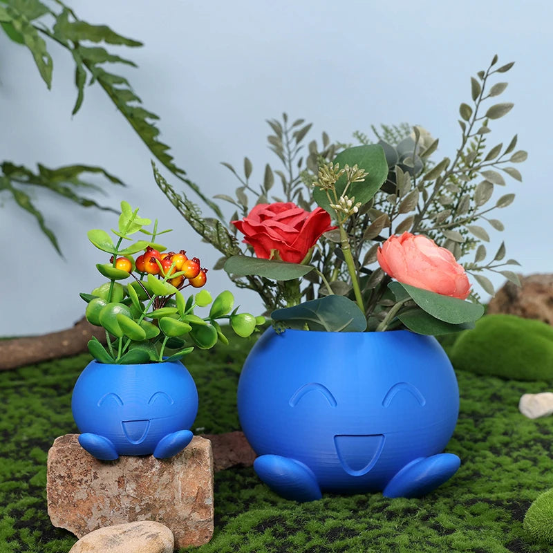 cache pot bleu souriant plante verte cartoon moderneintérieur décoration jardin plastique