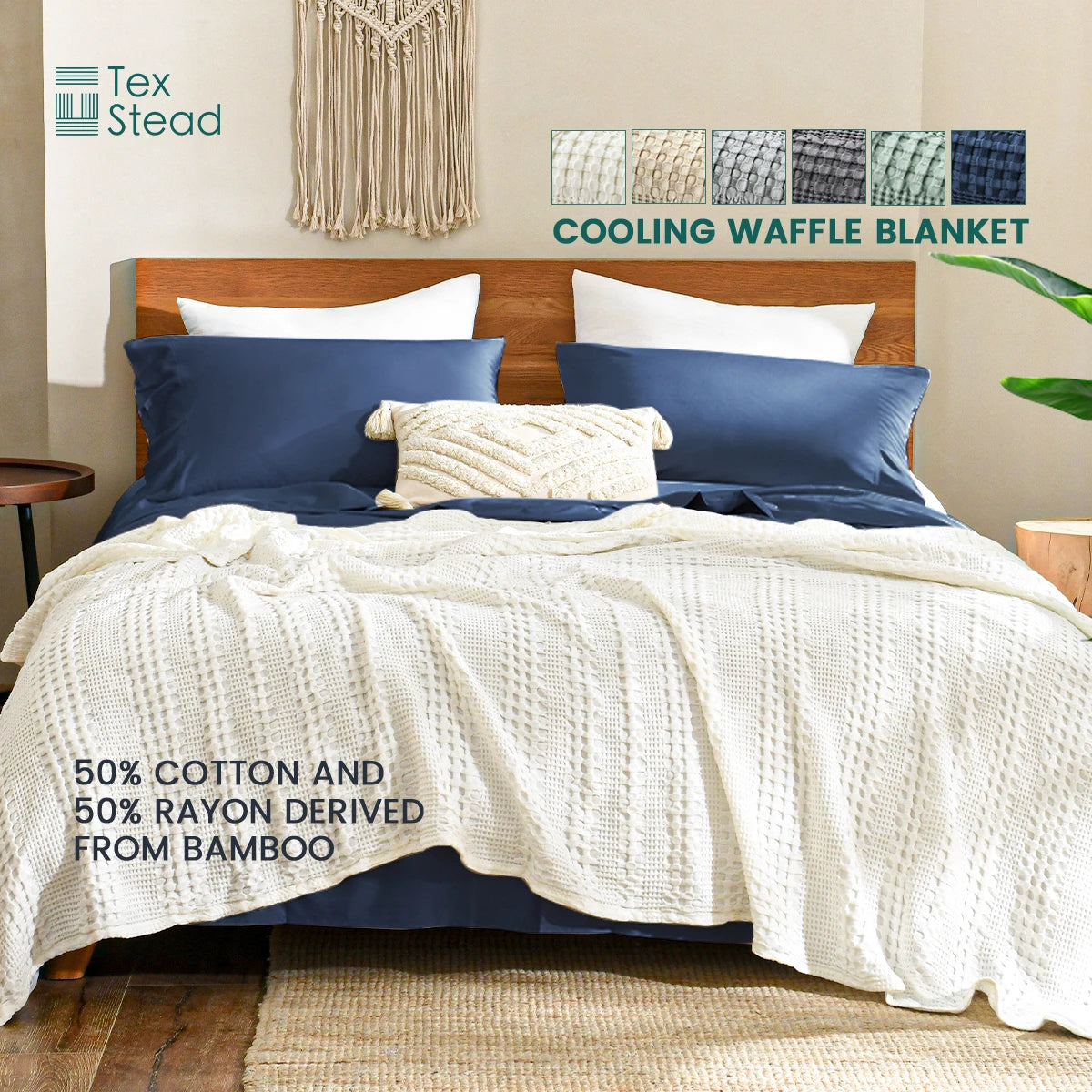 couverture d'été coton bambou solide blanc texture relief moderne