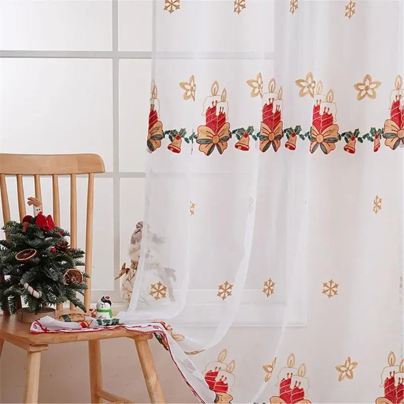 rideau blanc rouge doré motif bougies cloches neige transparent festif fenêtre française jaccard polyester
