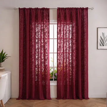 rideau floral transparent rouge bordeaux classique polyester maison bureauhôtel chambre coucher decoration