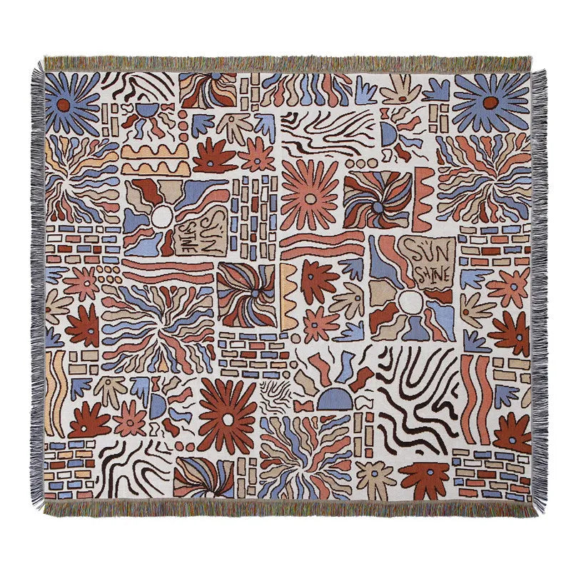 couverture pique nique tigre moderne motif monstera coton gris orange noir vert