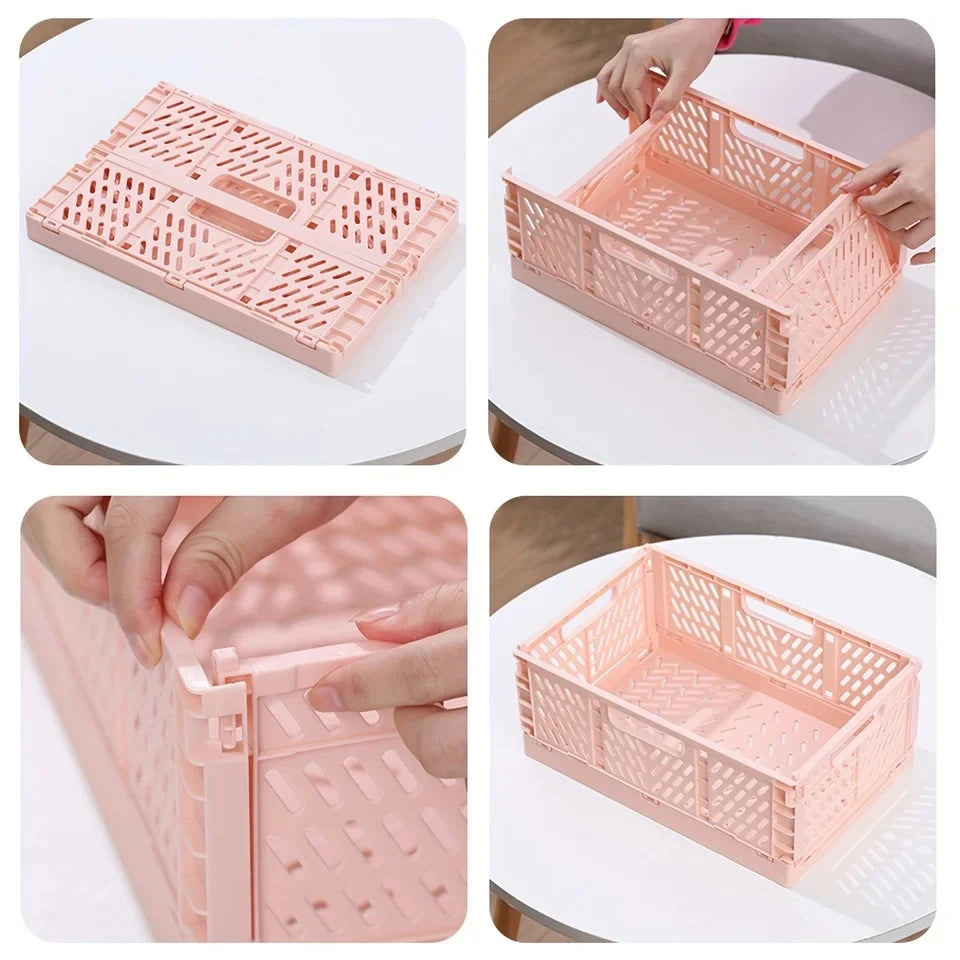 paniers pliables rangement réutilisables blanc rose modernes perforés respectueux environnement multifonctionnels petits moyens