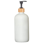 distributeur savon liquide cuisine pompe bois bouteille blanche noire vaisselle mains pot verre