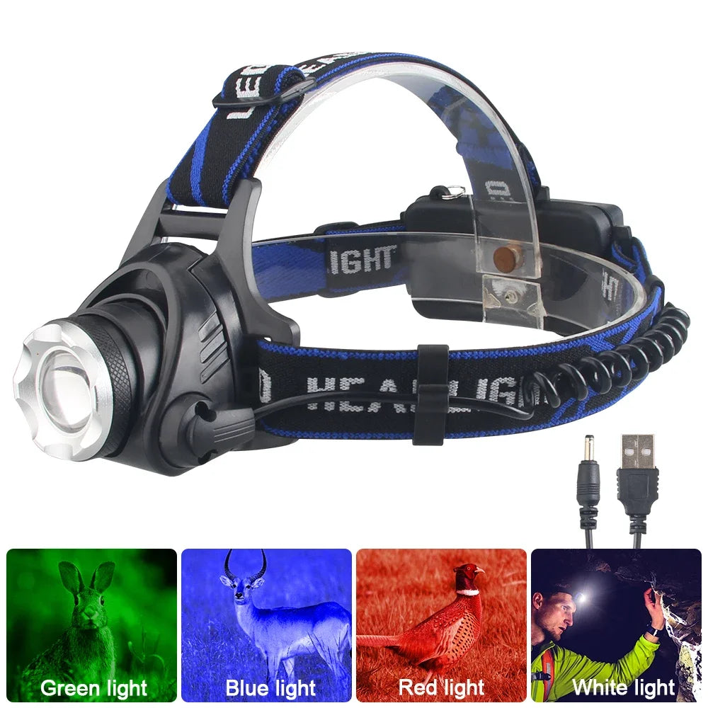 lampe frontale led noir bleu tissu logo clip verre transparent moderne camping