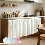 rideau cuisine polyester blanc rose bleu simple moderne imperméable résistant rayures satiné mat