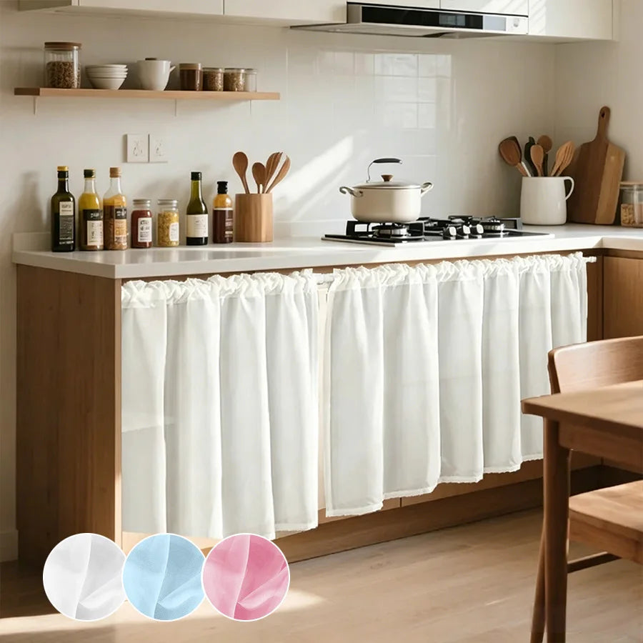 rideau cuisine polyester blanc rose bleu simple moderne imperméable résistant rayures satiné mat