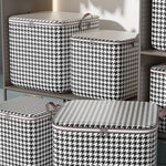 Grande boîte de rangement 180L en tissu à carreaux noir