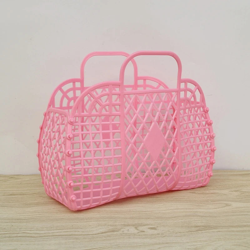 panier maille moderne noir rose clair bébé rangement réutilisable respectueux environnement minimaliste poignéescrição basée