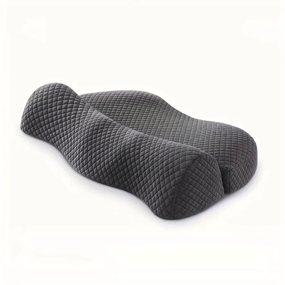 coussin cervical mousse mémoire forme concave gris coton carreaux lit sommeil ergonomique support cou