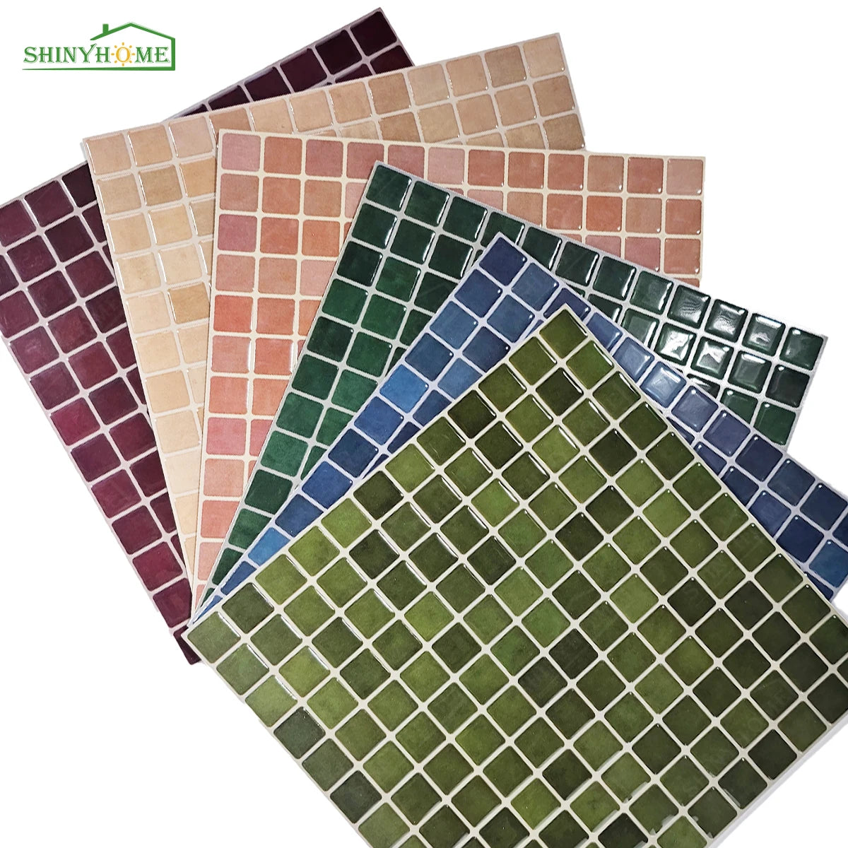 carreaux muraux auto adhésifs mosaïque carrée moderne marron foncé vert résistants eau pack 10