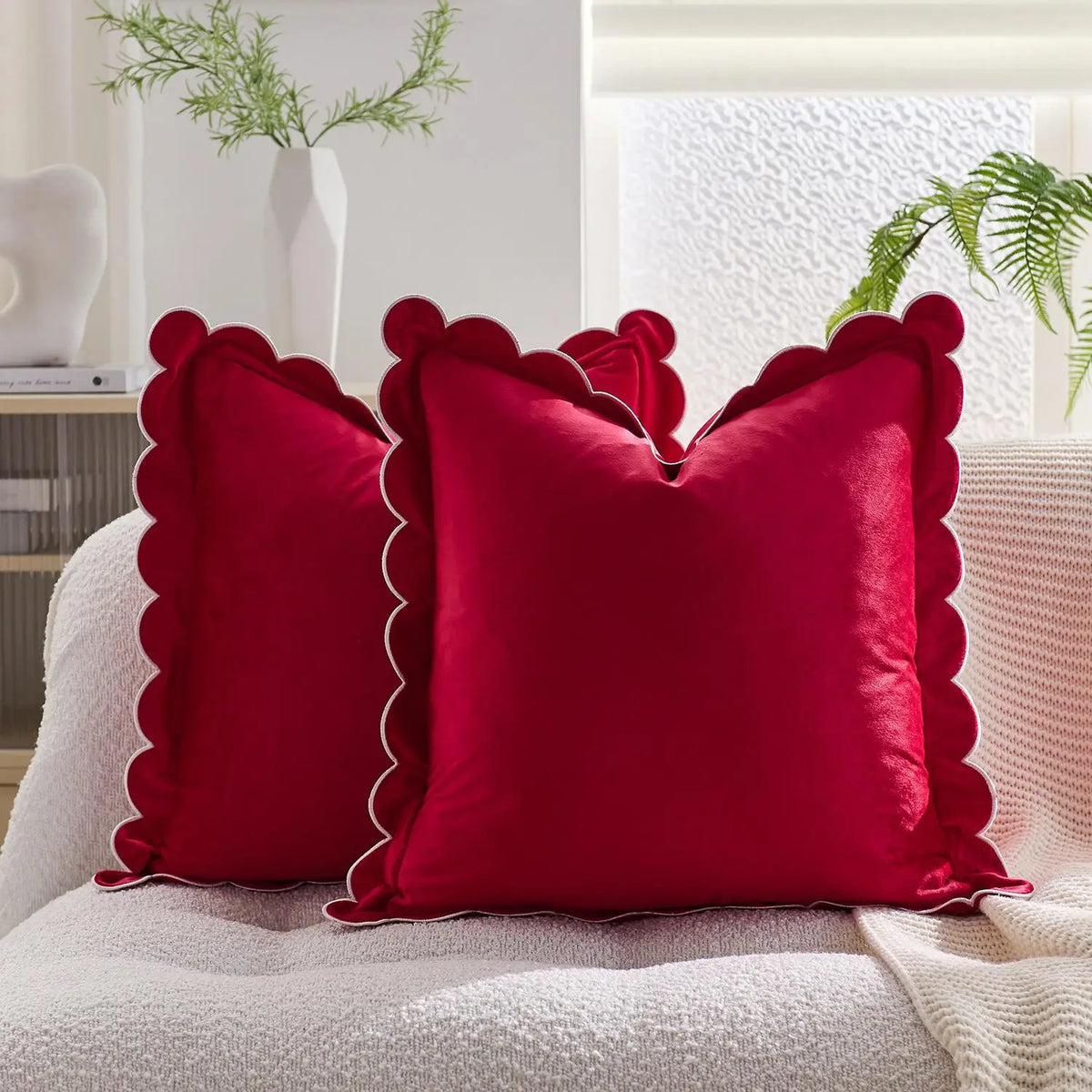 housse coussin moderne motif bordure dentelée orange marron gris rose beige blanc polyester coton