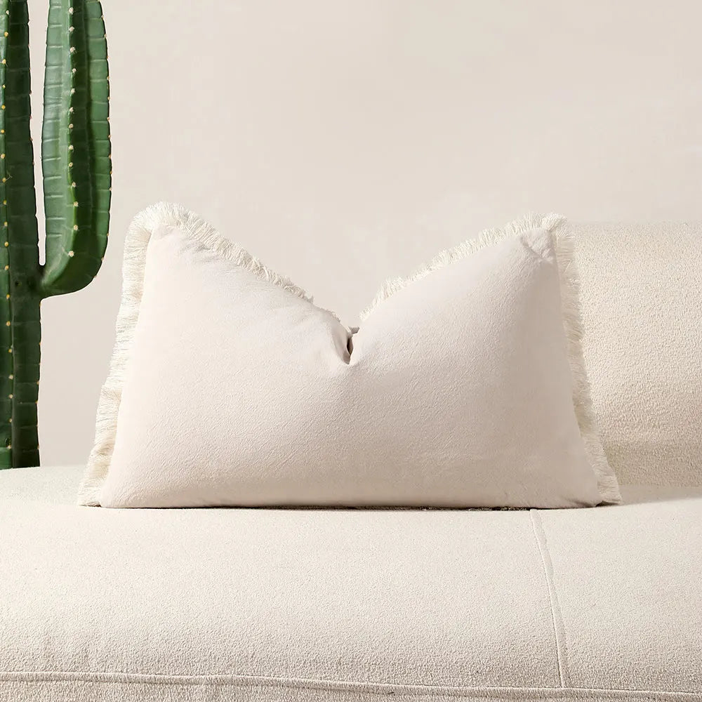 housse coussin boho décoration vert olive frange moderne 30x50cm 45x45cm 50x50cm polyester douce