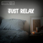 néon lumineux JUST RELAX blanc moderne câble USB interrupteur ON/OFF fixations chambre décoration festive