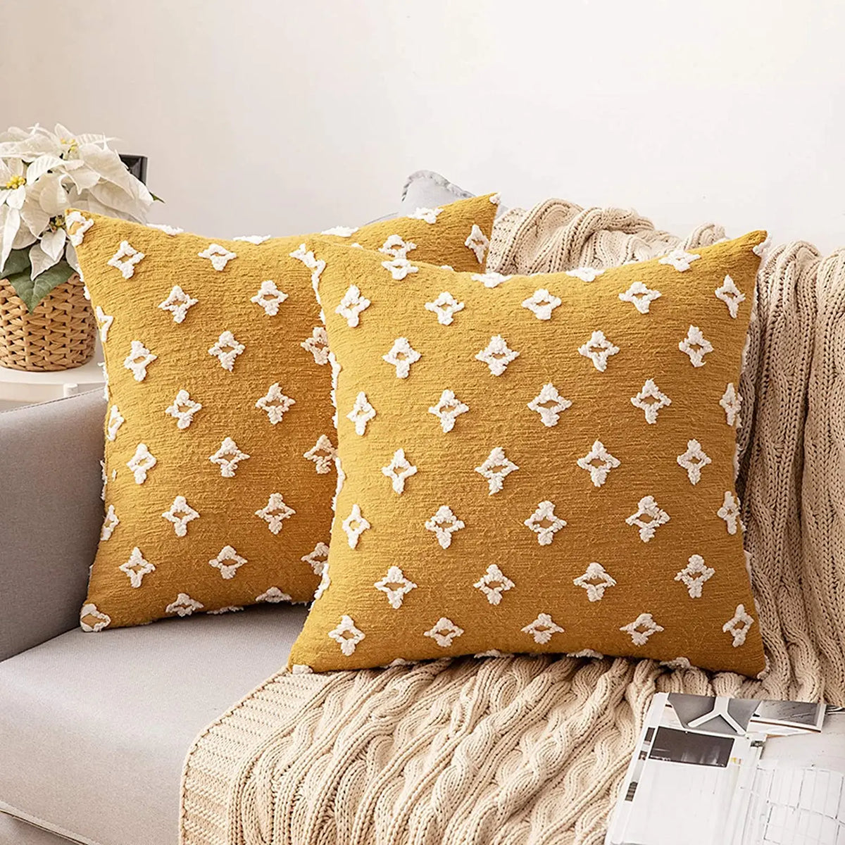 coussin jaune motif étoile moderne décoration salon maison 30x50cm 45x45cm coton linge