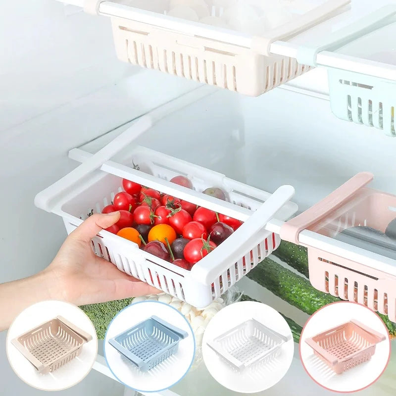paniers rangement réfrigérateur blanc rose bleu grille perforation moderne clips fixations utilisation multipleABS