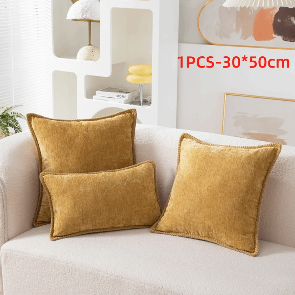 taies d'oreiller velours côtelé couleurs unies chic bordures décoratives polyester dimensions 30x50cm 45x45cm