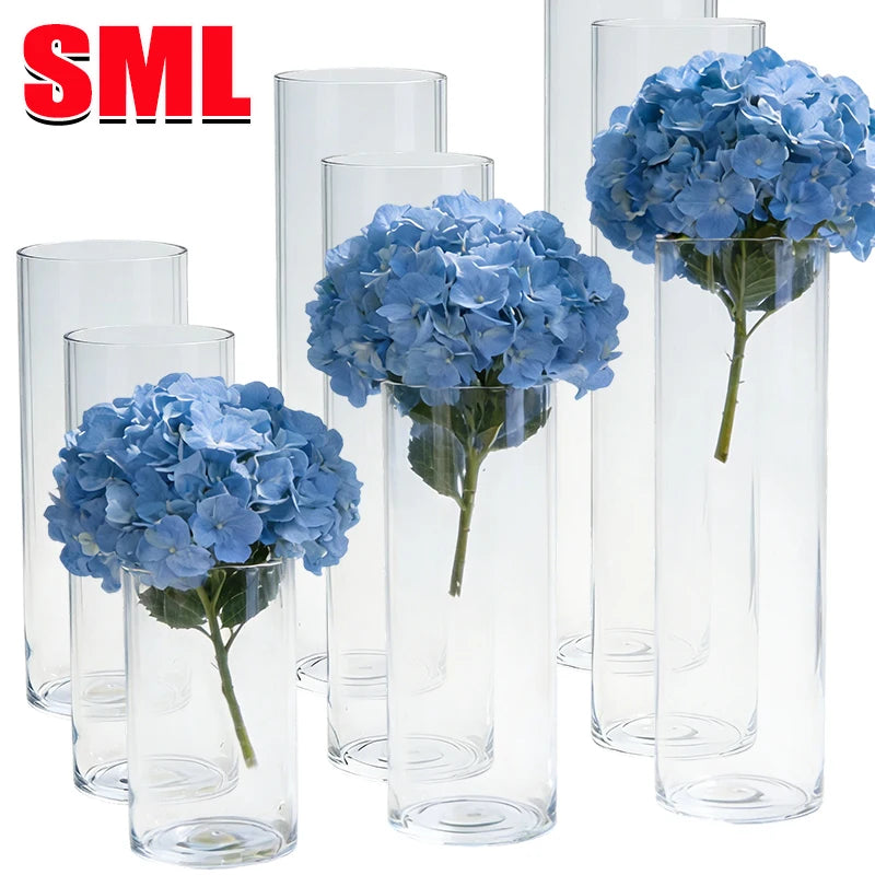 vase transparent cylindrique fleurs hydrangées bougies poissons décoration table moderne