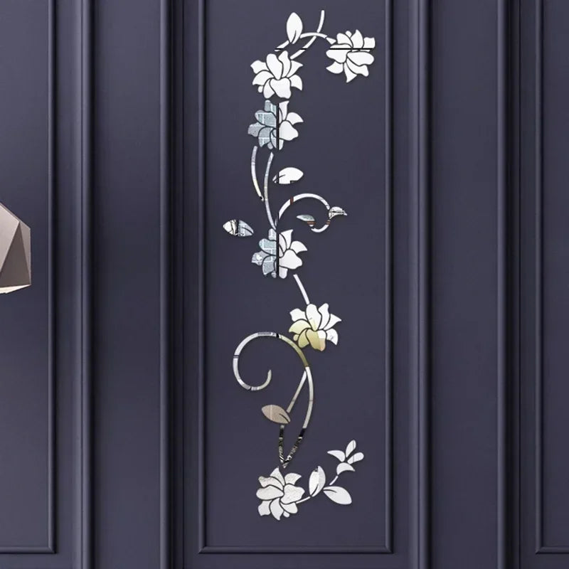 sticker mural fleurs or argent noir moderne adhésif décoration intérieure chambre salon 3d plantes
