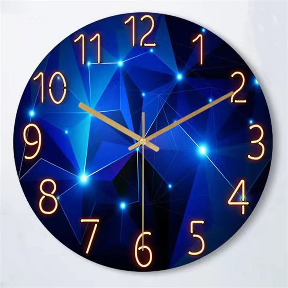 horloge murale moderne motif galactique bleu violet blanc quartz aiguille decoration intérieure unique visage