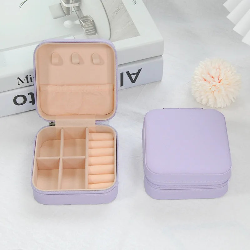 boîte bijoux cuir pu noir rose blanche bleue moderne compact glissière rangement bijoux