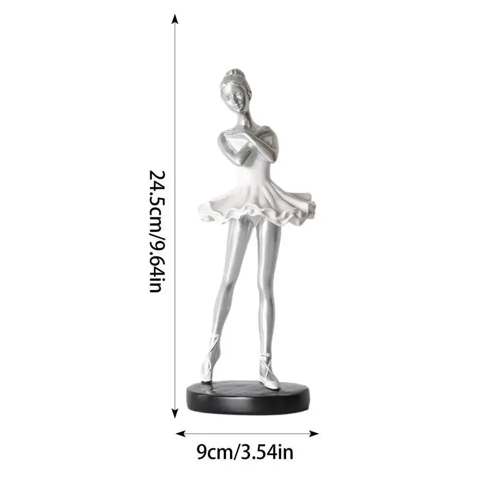 statue danseuse robe ballet posture classique or argent blanc moderne base plate