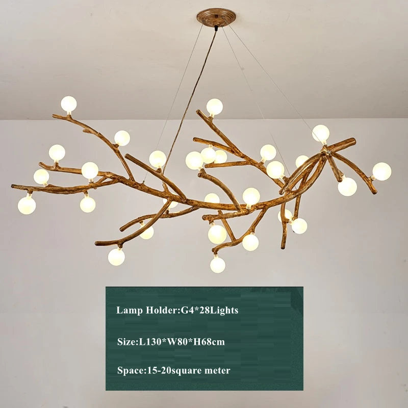 suspension lumineuse moderne branchies naturelles boules translucides marron clair blanc