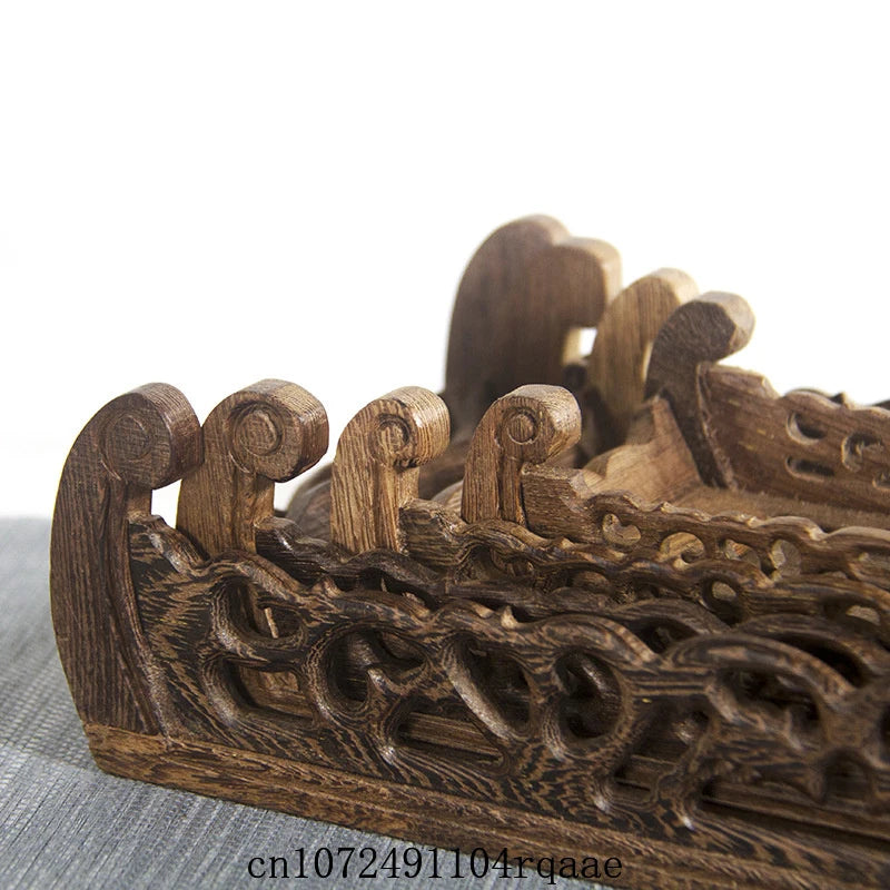 support bois sculpté motifs floraux traditionnel marron foncé objets décoratifs affichage thé