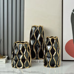 vase céramique moderne blanc or noir lignes dorées élégant décoration salon fleurs artificiellements
