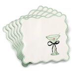 serviettes table classiques motif martini blanc vert clair bord festonné coton polyester washable cocktail