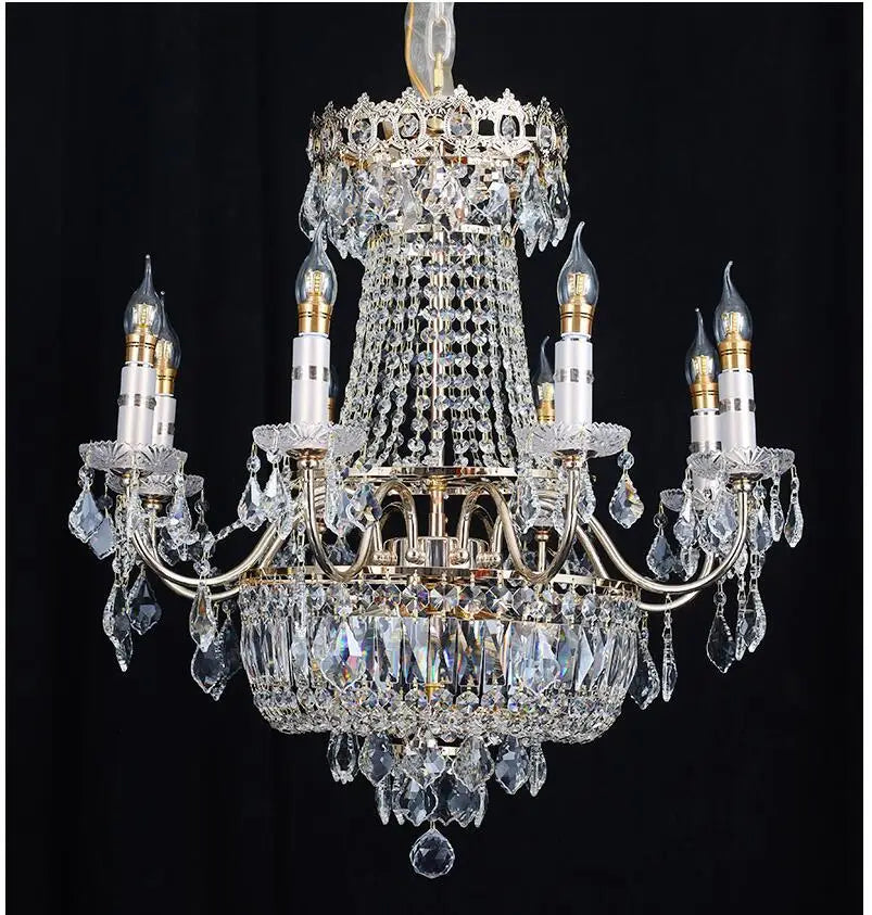 lustre doré cristal strass classique transparent salon chambre restaurant villa
