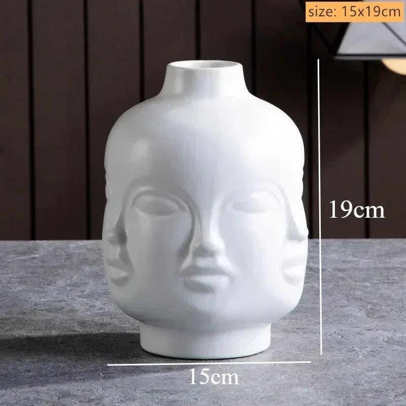 Vase céramique moderne vase table blanc visage sculpté lèvres sculptées art déco