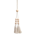 rideau polonais moderne beige uni bois pompons coton accessoires cotonnants