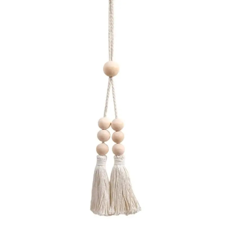 rideau polonais moderne beige uni bois pompons coton accessoires cotonnants