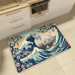 tapis ukiyo bleu beige antidérapant résistant salissure lavable intérieur salon chambre cuisine voyage