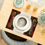 tapis table moderne carreaux géométriques rouge vert beige noir 30x40cm