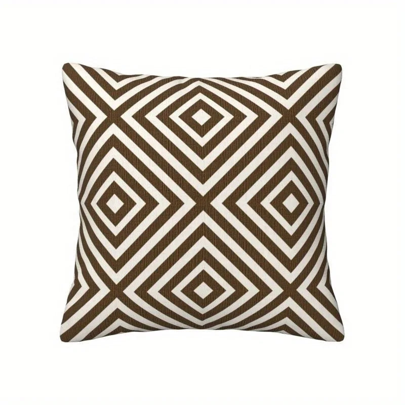 housse coussin polyester motif géométrique moderne marron blanc salon chambre voiture