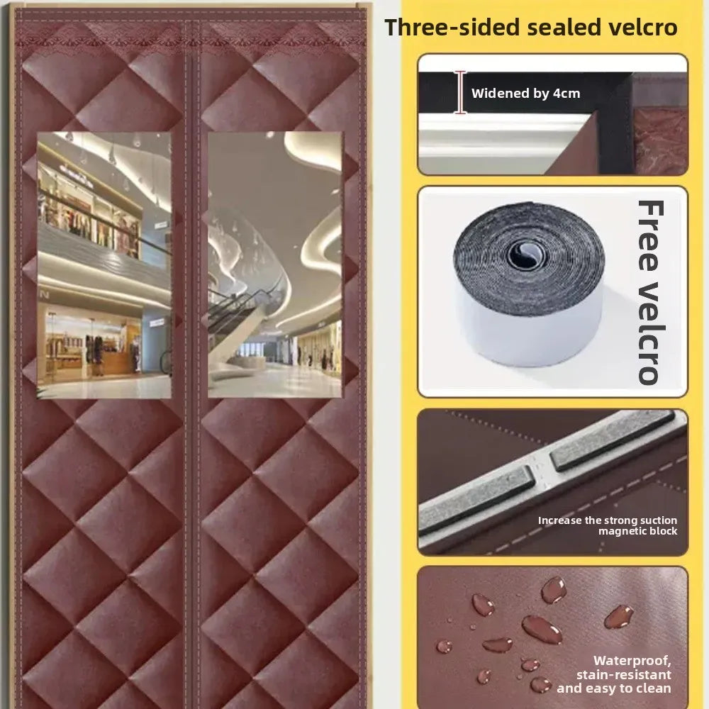 rideau porte marron quilted moderne velcro isolation coupe vent 100x200cm