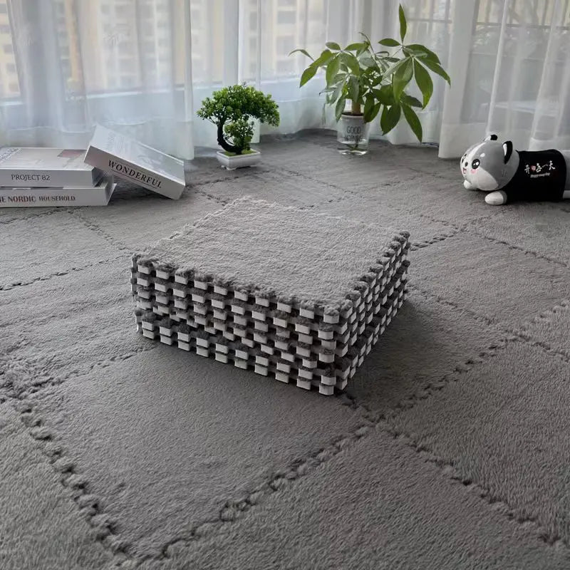 tapis modulable carreaux géométriques noir beige gris vert bleu rose moderne douillet insonorisant chambre