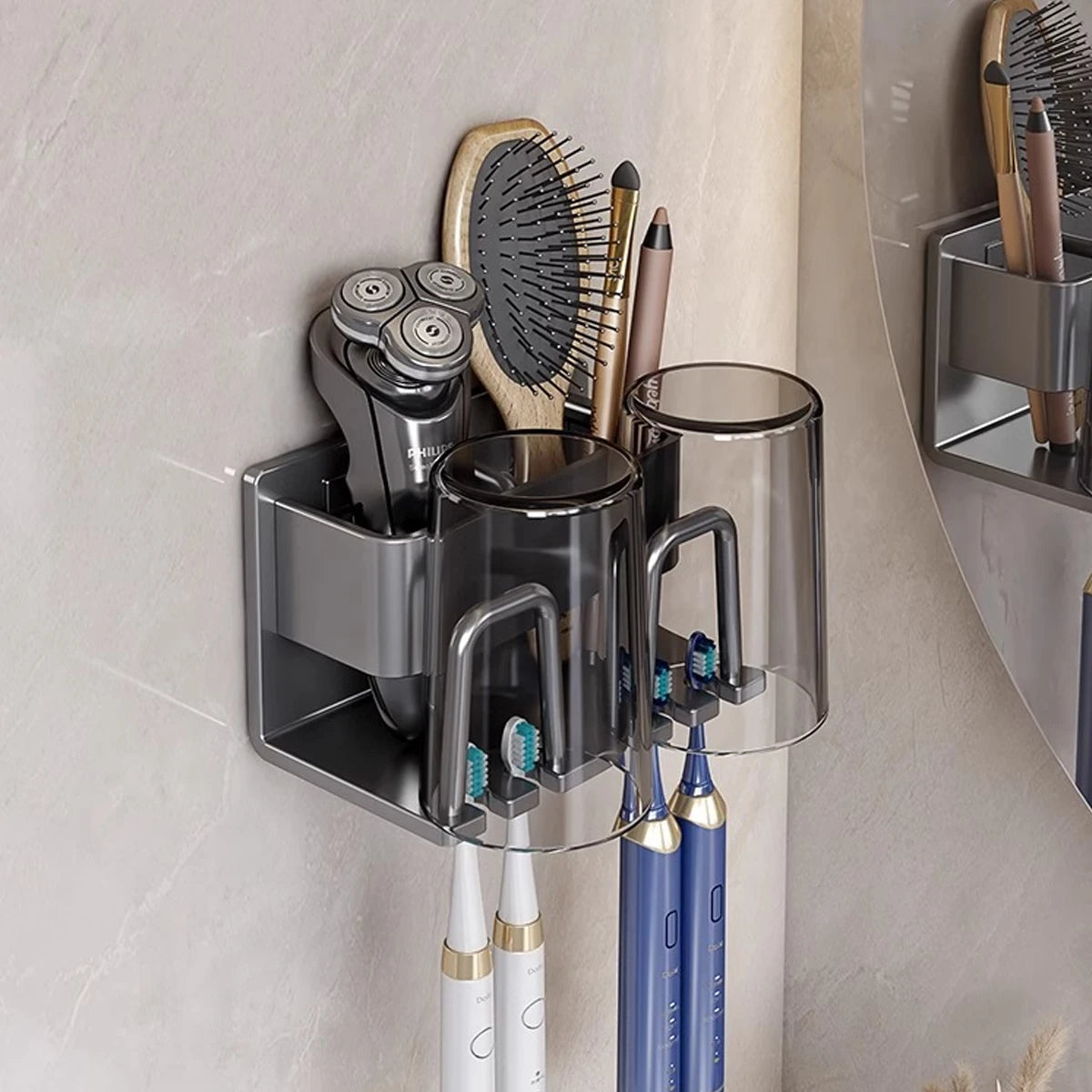 porte brosses dents cosmétiques transparent blanc gris moderne pratique adhésif salon brosses flacons tasses